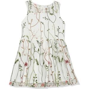 Calvin Klein Sleeveless Embroidered Mesh Overlay Girls' Dress Size 16 White NWT
